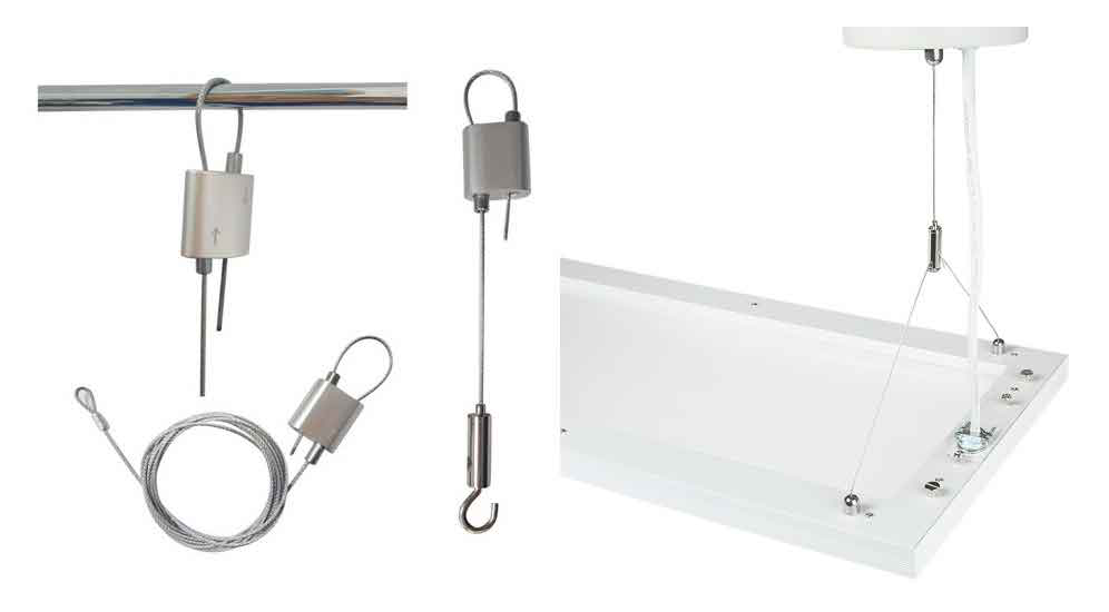 LED en akoestische paneel ophangsystemen.